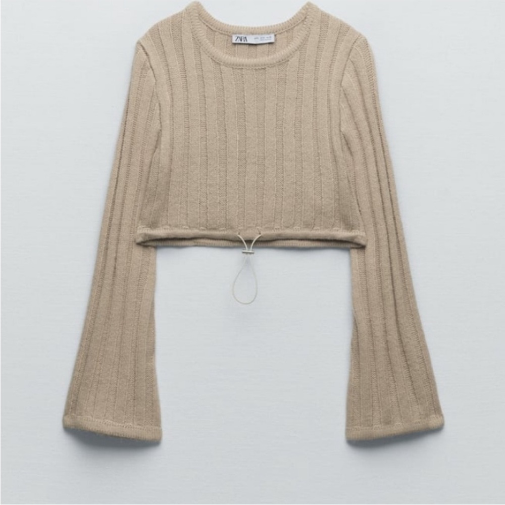 Zara Beige Ribbed Cropped Sweater